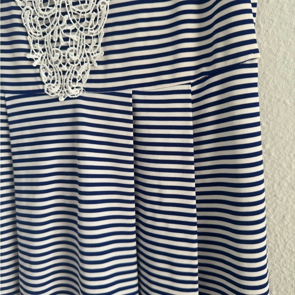 Blue and White Sleeveless A-Line Mini Dress with Lace. Size small - Picture 3 of 12